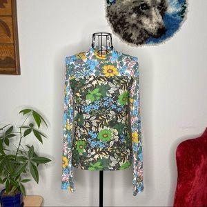 Topshop Floral Long Sleeved Blouse